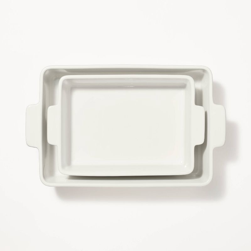 slide 3 of 6, 2pc Stoneware Rectangle Baking Dish Set Cream - Figmint™: Bakeware, Kitchen Essentials, Freezer & Microwave Safe, 2 ct