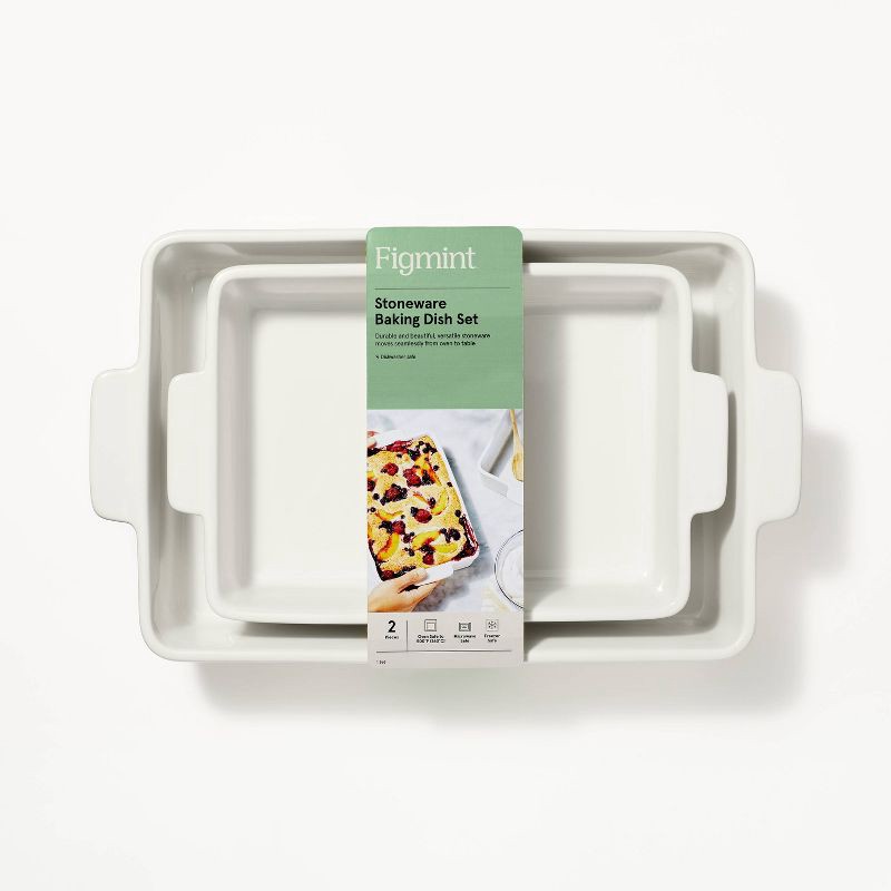 slide 5 of 6, 2pc Stoneware Rectangle Baking Dish Set Cream - Figmint™: Bakeware, Kitchen Essentials, Freezer & Microwave Safe, 2 ct