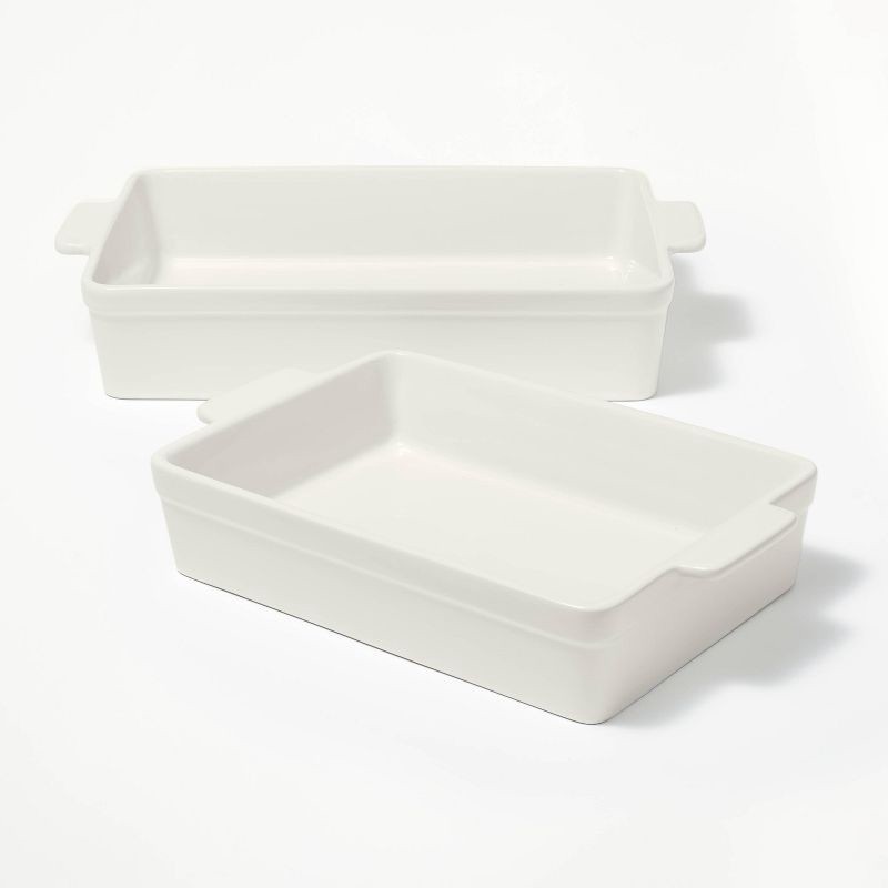 slide 1 of 6, 2pc Stoneware Rectangle Baking Dish Set Cream - Figmint™: Bakeware, Kitchen Essentials, Freezer & Microwave Safe, 2 ct