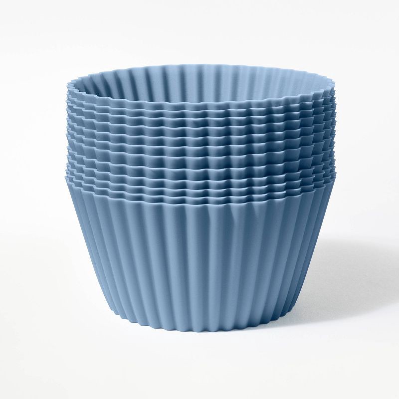 slide 1 of 4, 12ct Silicone Baking Cups Blue - Figmint™: Oven-Safe, Dishwasher & Microwave-Safe Cupcake Liners, 12 ct