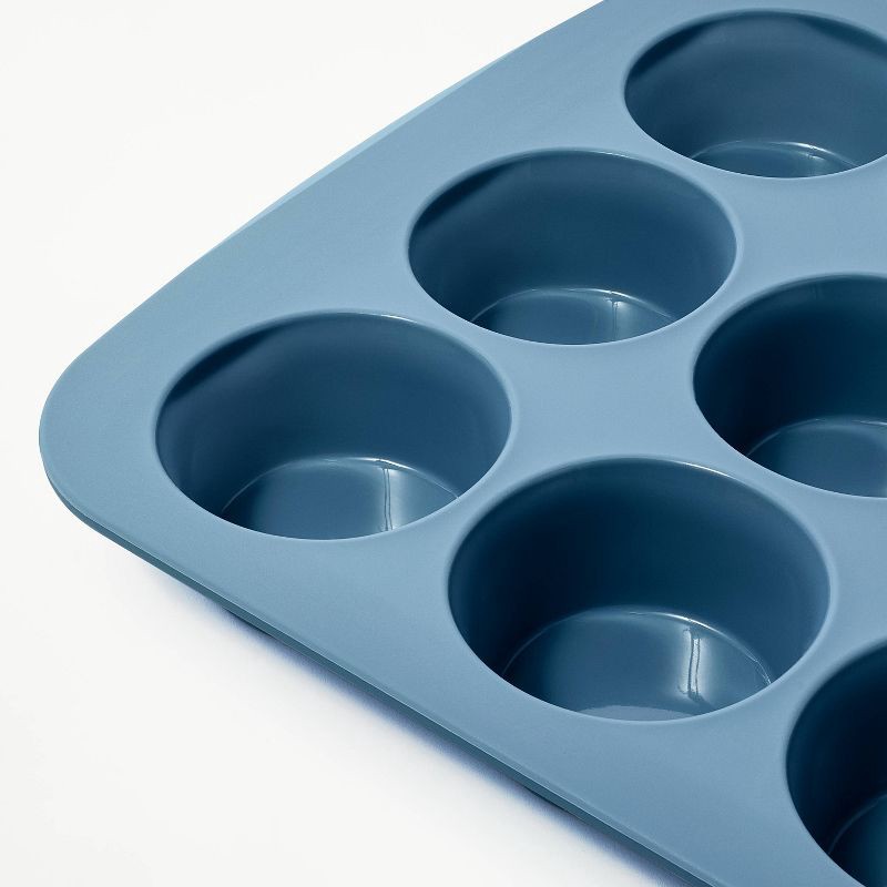 slide 3 of 4, 12ct Silicone Muffin Pan Blue - Figmint™:Oven & Dishwasher Safe, 10-Year Warranty, 12 ct