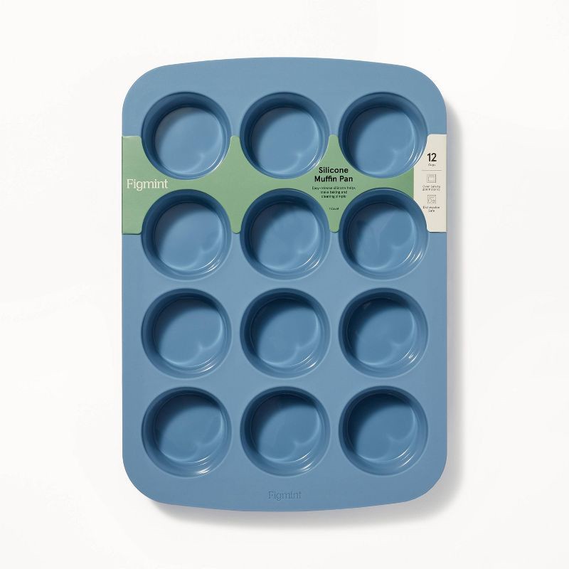 slide 4 of 4, 12ct Silicone Muffin Pan Blue - Figmint™:Oven & Dishwasher Safe, 10-Year Warranty, 12 ct