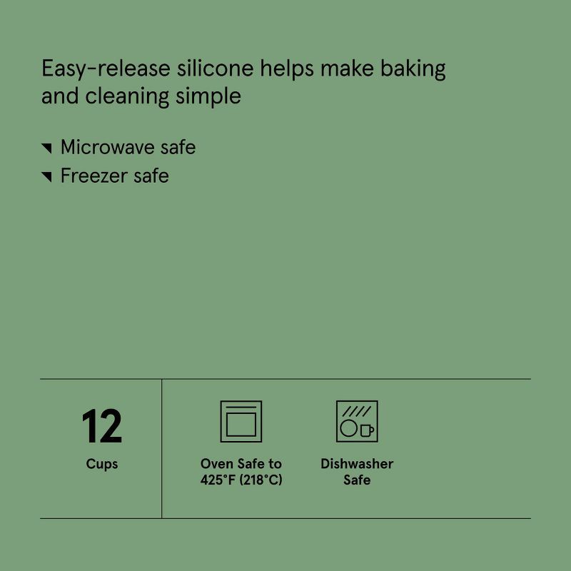 slide 5 of 5, 12ct Silicone Muffin Pan Blue - Figmint™:Oven & Dishwasher Safe, 10-Year Warranty, 12 ct