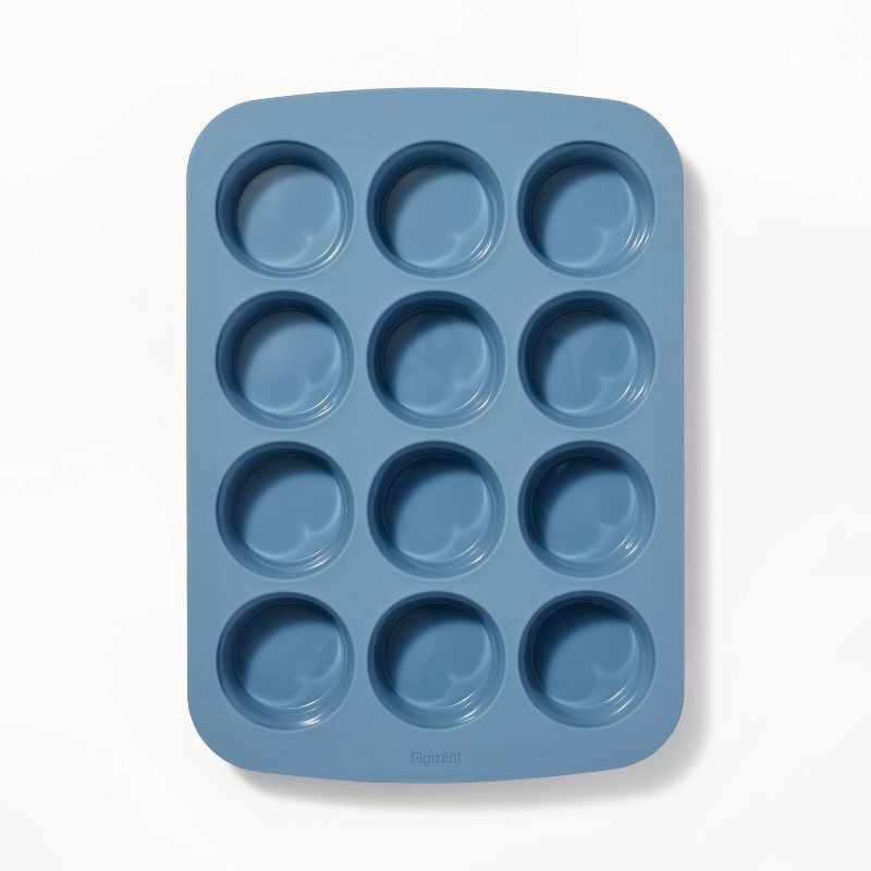slide 1 of 4, 12ct Silicone Muffin Pan Blue - Figmint™:Oven & Dishwasher Safe, 10-Year Warranty, 12 ct