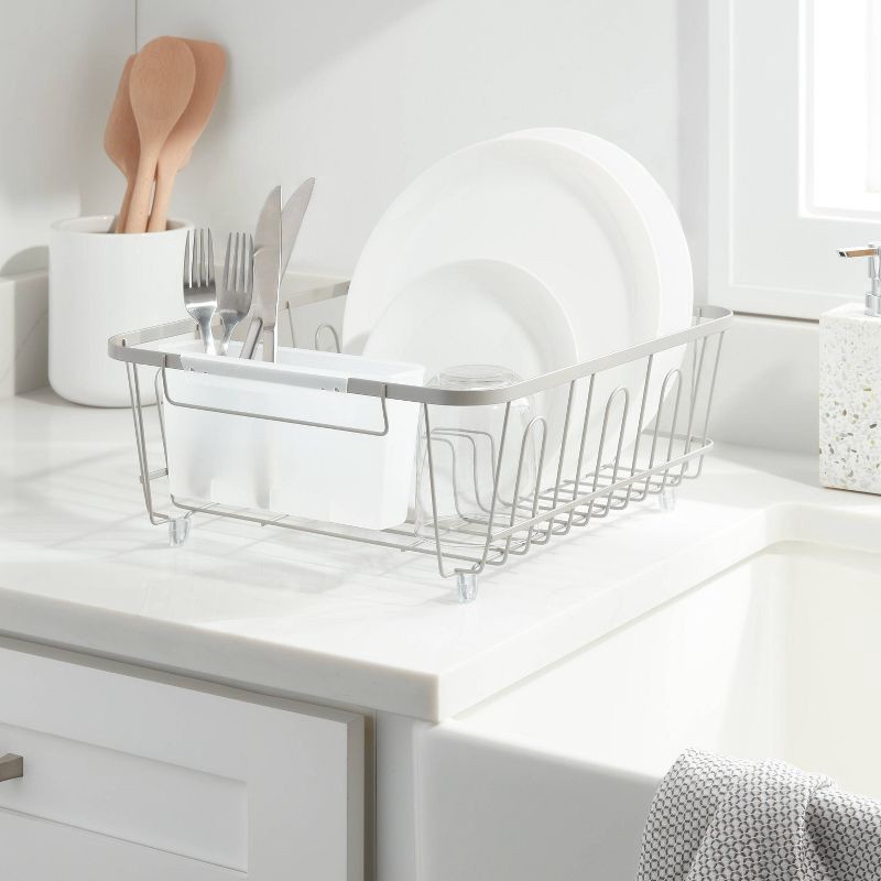 slide 2 of 3, Small Steel Dish Drainer Brushed Nickel - Brightroom™: Freestanding Dish Drying Rack with Utensil Holder, 1 ct