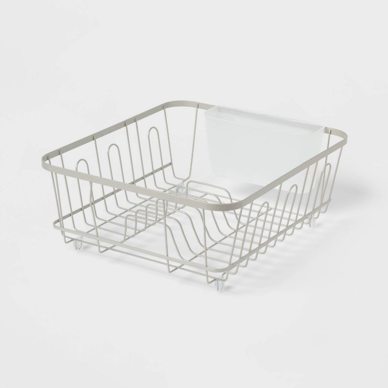slide 1 of 3, Small Steel Dish Drainer Brushed Nickel - Brightroom™: Freestanding Dish Drying Rack with Utensil Holder, 1 ct