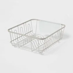 Small Steel Dish Drainer Brushed Nickel - Brightroom™: Freestanding Dish Drying Rack with Utensil Holder