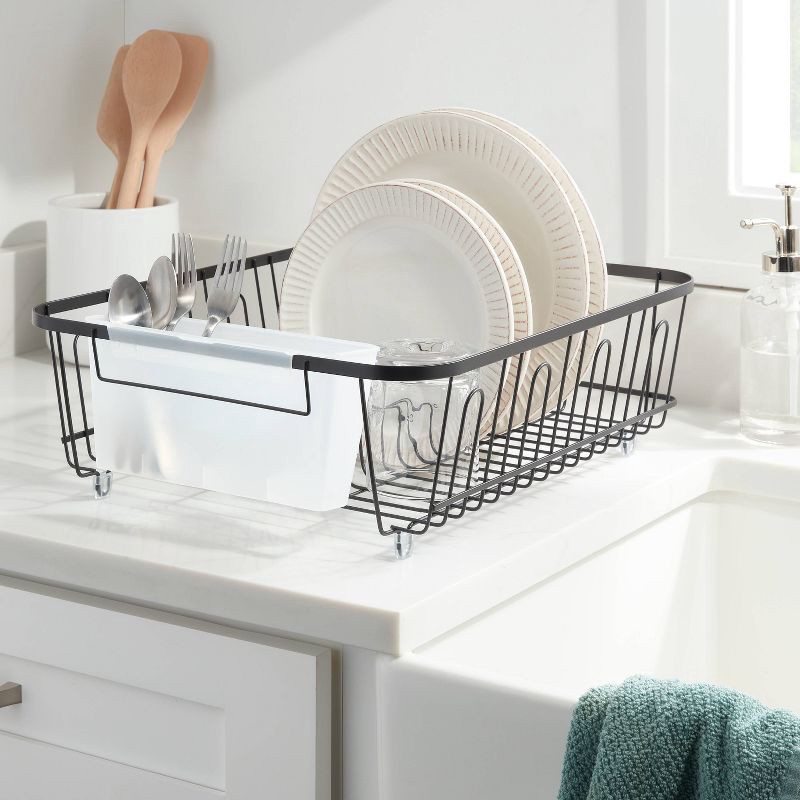 slide 2 of 3, Large Steel Dish Drainer Black - Brightroom™: Powder-Coated Freestanding Rack with Utensil Holder, 1 ct