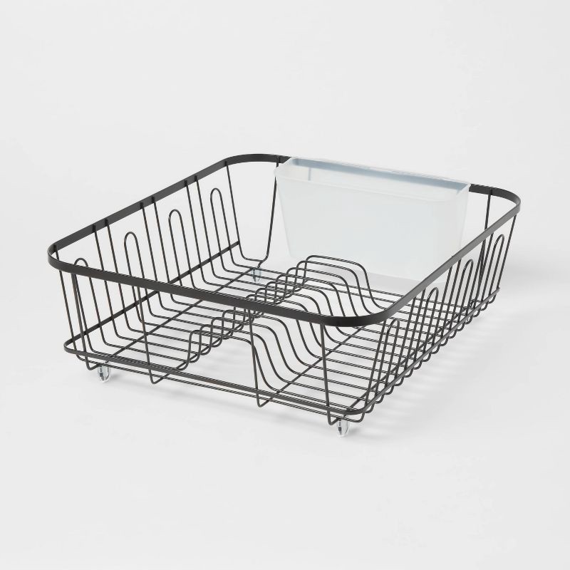 slide 1 of 3, Large Steel Dish Drainer Black - Brightroom™: Powder-Coated Freestanding Rack with Utensil Holder, 1 ct