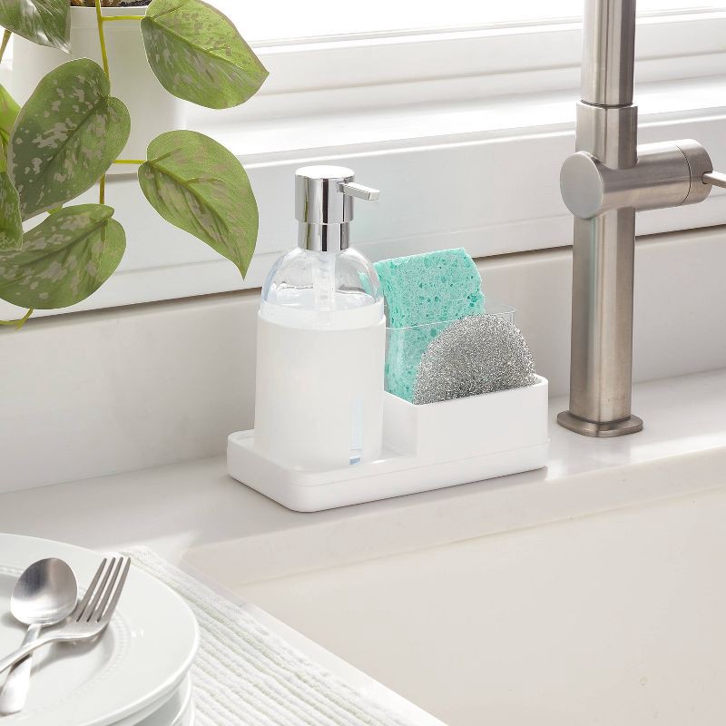 slide 2 of 4, Plastic Soap Pump with Silicone Holder with Caddy & Tray White - Brightroom™: Kitchen Soap Caddy Dispenser, 1 ct