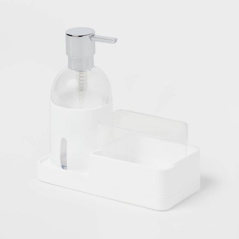 slide 3 of 4, Plastic Soap Pump with Silicone Holder with Caddy & Tray White - Brightroom™: Kitchen Soap Caddy Dispenser, 1 ct