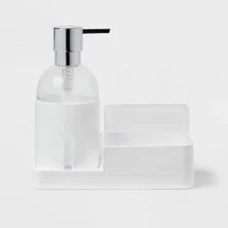 Plastic Soap Pump with Silicone Holder with Caddy & Tray White - Brightroom™: Kitchen Soap Caddy Dispenser