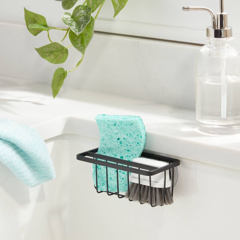 slide 2 of 3, Small Steel Suction Sink Caddy with Rag Holder Black - Brightroom™: Sponge Holder, Kitchen Storage, Matte Finish, 1 ct
