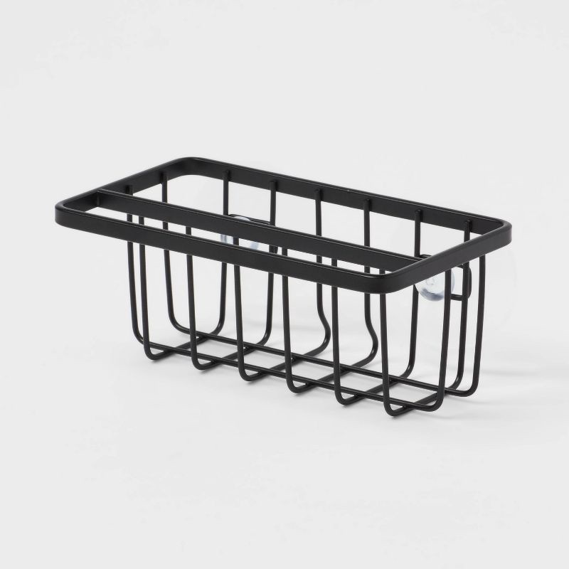slide 1 of 3, Small Steel Suction Sink Caddy with Rag Holder Black - Brightroom™: Sponge Holder, Kitchen Storage, Matte Finish, 1 ct