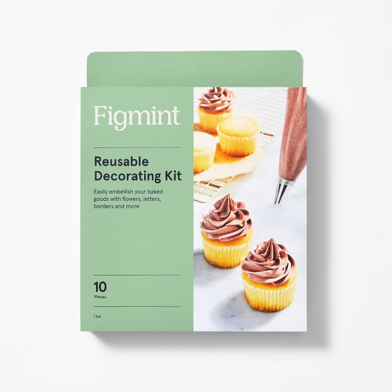 slide 4 of 4, 10pc Cake Decorating Set Clear - Figmint™: Piping & Icing Bag with Tips, Stainless Steel & Polypropylene, Hand Wash, 10 ct
