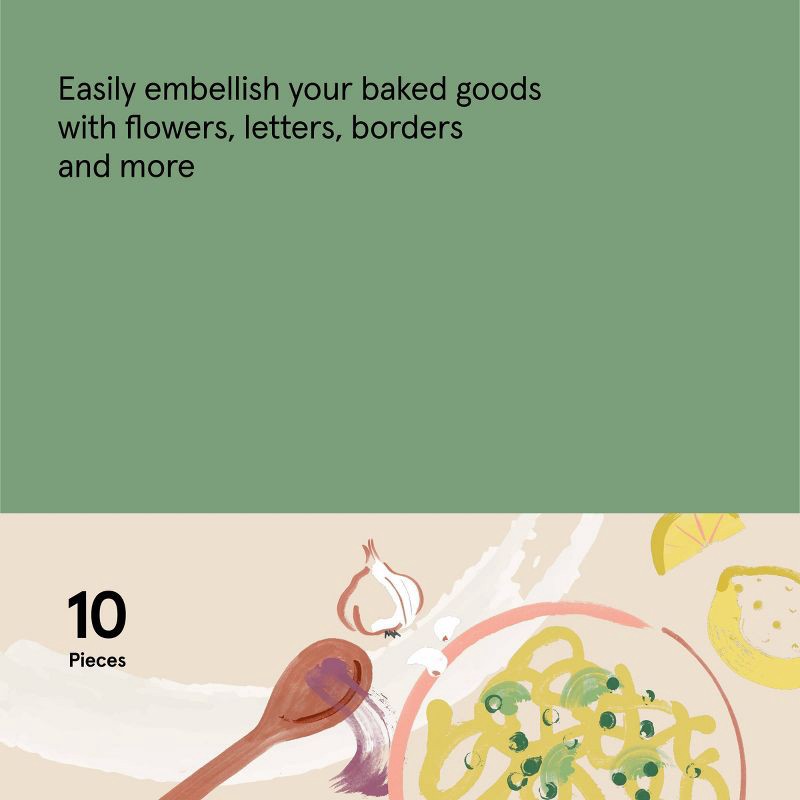 slide 5 of 6, 10pc Cake Decorating Set Clear - Figmint™: Piping & Icing Bag with Tips, Stainless Steel & Polypropylene, Hand Wash, 10 ct