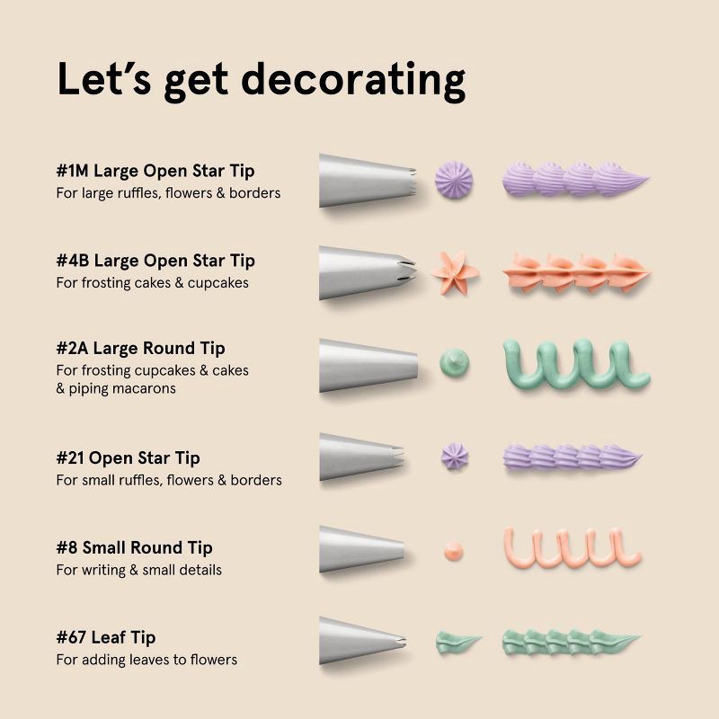 slide 6 of 6, 10pc Cake Decorating Set Clear - Figmint™: Piping & Icing Bag with Tips, Stainless Steel & Polypropylene, Hand Wash, 10 ct