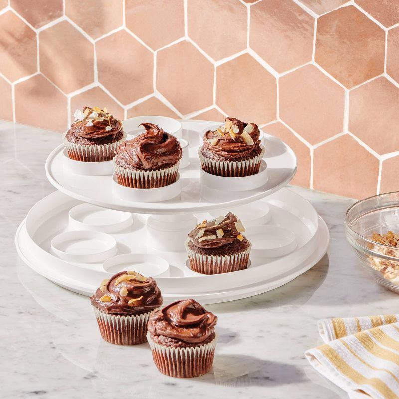 slide 2 of 6, Round Cake Carrier White/Clear - Figmint™: 23.5 Volume, Polypropylene, Hand Wash, Food Carrier, 3 Pieces, 3 ct