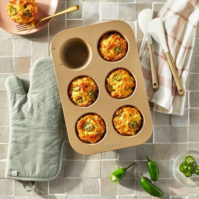 slide 2 of 5, 6ct Nonstick Aluminized Steel Jumbo Muffin Pan Gold - Figmint™, 6 ct
