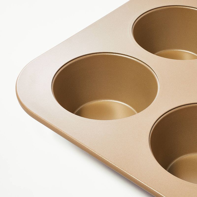 slide 3 of 5, 6ct Nonstick Aluminized Steel Jumbo Muffin Pan Gold - Figmint™, 6 ct