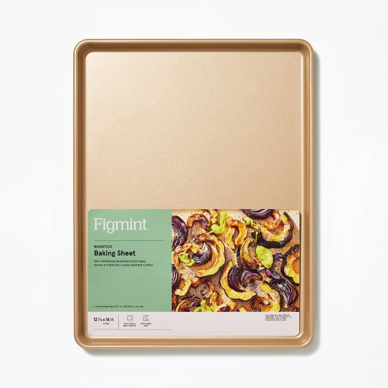 slide 4 of 4, 12"x16" Nonstick Aluminized Steel Baking Sheet Gold - Figmint™: Cookie Sheet, Oven Tray, Dishwasher & Oven-Safe, 1 ct
