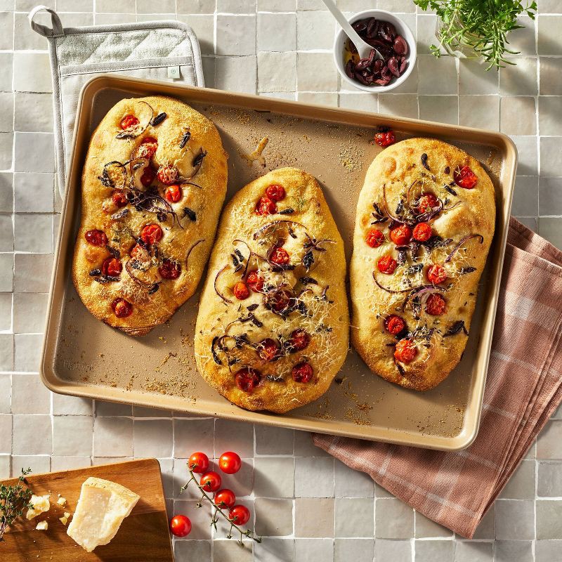 slide 2 of 5, 15"x21" Nonstick Aluminized Steel Baking Sheet Gold - Figmint™: Large Cookie Sheet, Oven & Dishwasher Safe, 1 ct