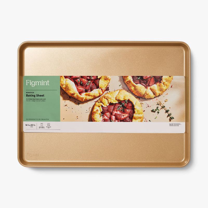 slide 4 of 5, 15"x21" Nonstick Aluminized Steel Baking Sheet Gold - Figmint™: Large Cookie Sheet, Oven & Dishwasher Safe, 1 ct