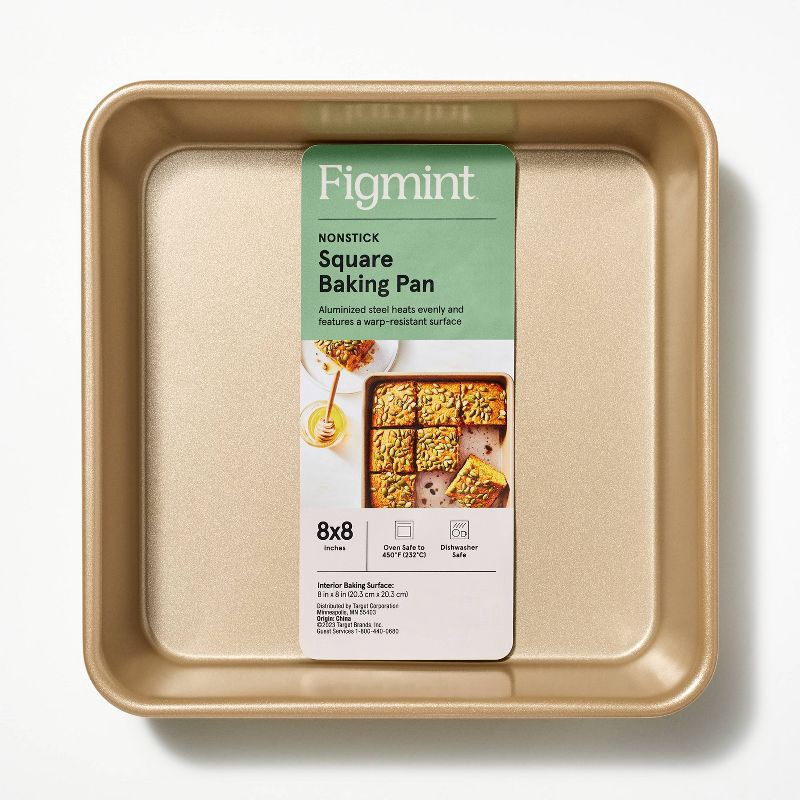 slide 5 of 6, 8" Nonstick Aluminized Steel Square Baking Pan Gold - Figmint™, 1 ct