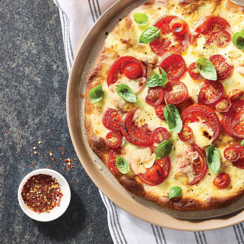 slide 2 of 5, Nonstick Aluminized Steel Pizza Pan Gold - Figmint™: Round Oven-Safe Tray, Dishwasher-Safe, 15" Diameter, 1 ct