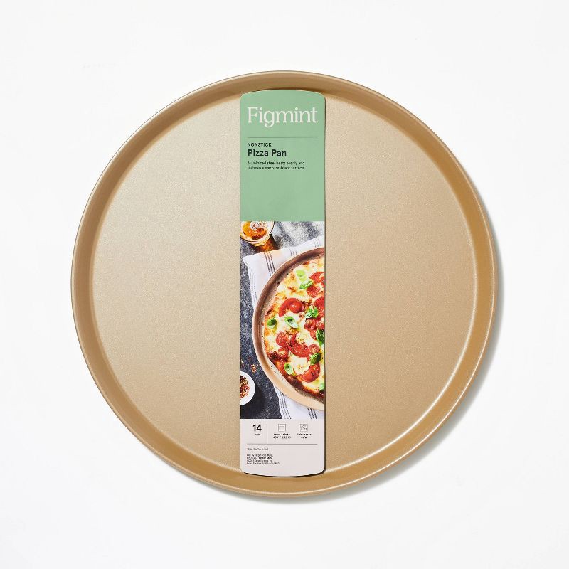 slide 4 of 5, Nonstick Aluminized Steel Pizza Pan Gold - Figmint™: Round Oven-Safe Tray, Dishwasher-Safe, 15" Diameter, 1 ct