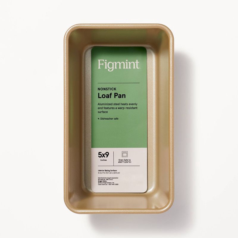 slide 5 of 6, 5"x9" Nonstick Aluminized Steel Loaf Pan Gold - Figmint™: Bread Loaf Pan, Dishwasher & Oven-Safe, PTFE-Free, 1 ct