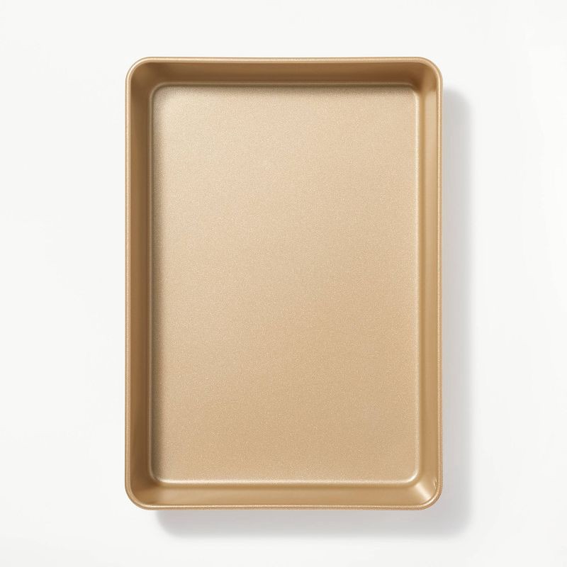slide 3 of 6, 9"x13" Nonstick Aluminized Steel Cake Pan Gold - Figmint™: Rectangular, Oven & Dishwasher Safe, 1 Year Warranty, 1 ct