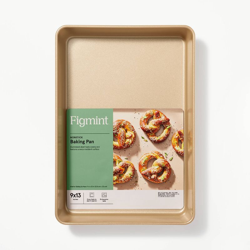 slide 5 of 6, 9"x13" Nonstick Aluminized Steel Cake Pan Gold - Figmint™: Rectangular, Oven & Dishwasher Safe, 1 Year Warranty, 1 ct