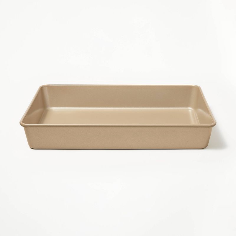 slide 1 of 6, 9"x13" Nonstick Aluminized Steel Cake Pan Gold - Figmint™: Rectangular, Oven & Dishwasher Safe, 1 Year Warranty, 1 ct