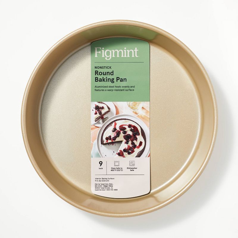 slide 5 of 5, 9" Nonstick Aluminized Steel Round Baking Pan Gold - Figmint™: Dishwasher & Oven Safe, Figmint Kitchen Bakeware, 1 ct