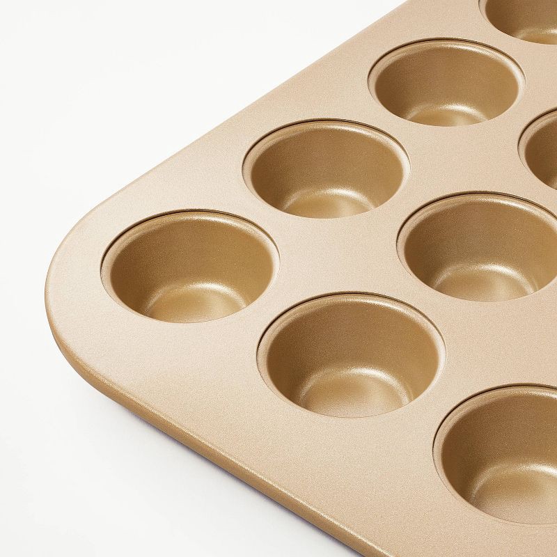 slide 3 of 4, 24ct Nonstick Aluminized Steel Mini Muffin Baking Pan Gold - Figmint™, 24 ct