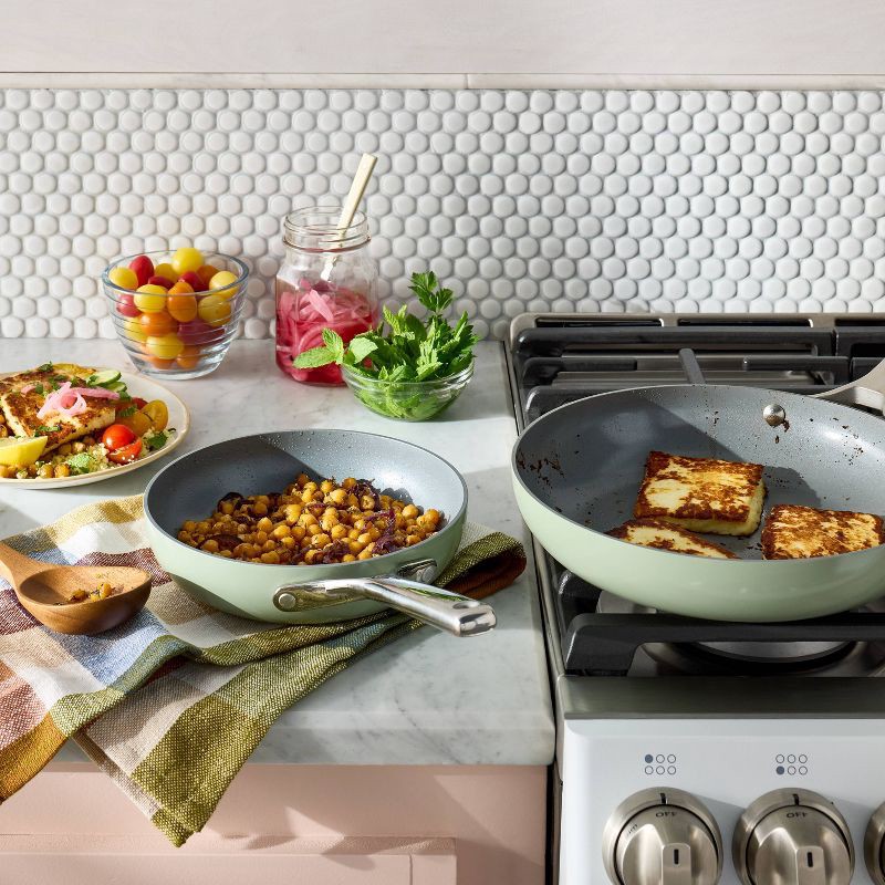 slide 2 of 8, 2pk (8" & 10") Nonstick Ceramic Coated Aluminum Frypan Set Sage Green - Figmint™, 2 ct