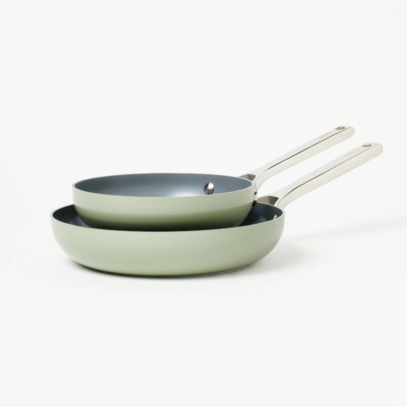 slide 3 of 8, 2pk (8" & 10") Nonstick Ceramic Coated Aluminum Frypan Set Sage Green - Figmint™, 2 ct