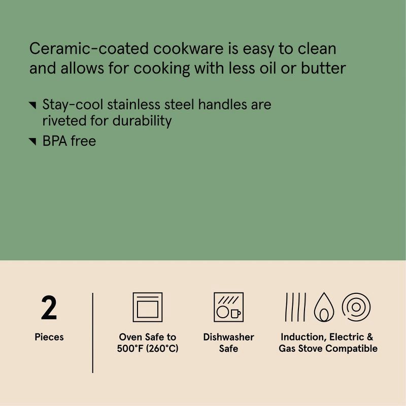 slide 7 of 8, 2pk (8" & 10") Nonstick Ceramic Coated Aluminum Frypan Set Sage Green - Figmint™, 2 ct