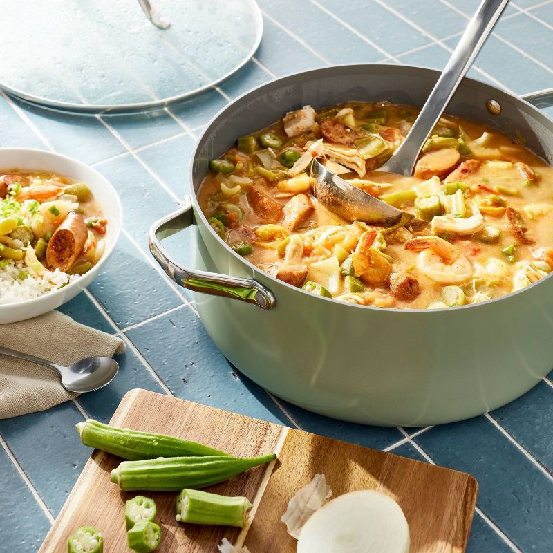 slide 2 of 6, 8qt Nonstick Ceramic Coated Aluminum Wide Stock Pot Sage Green - Figmint™, 8 qt
