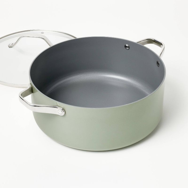 slide 3 of 6, 8qt Nonstick Ceramic Coated Aluminum Wide Stock Pot Sage Green - Figmint™, 8 qt