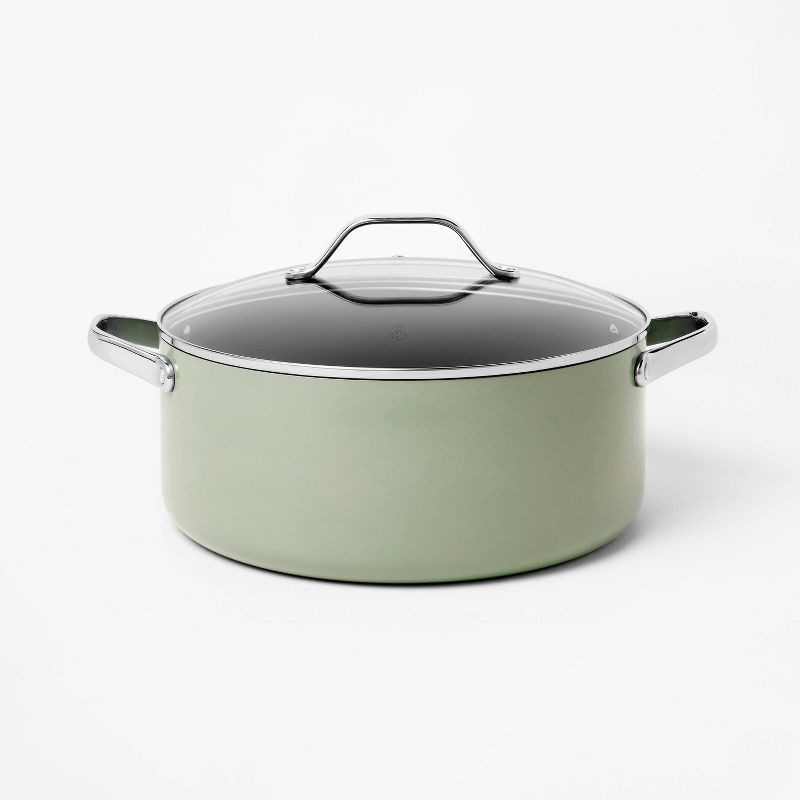 slide 1 of 6, 8qt Nonstick Ceramic Coated Aluminum Wide Stock Pot Sage Green - Figmint™, 8 qt