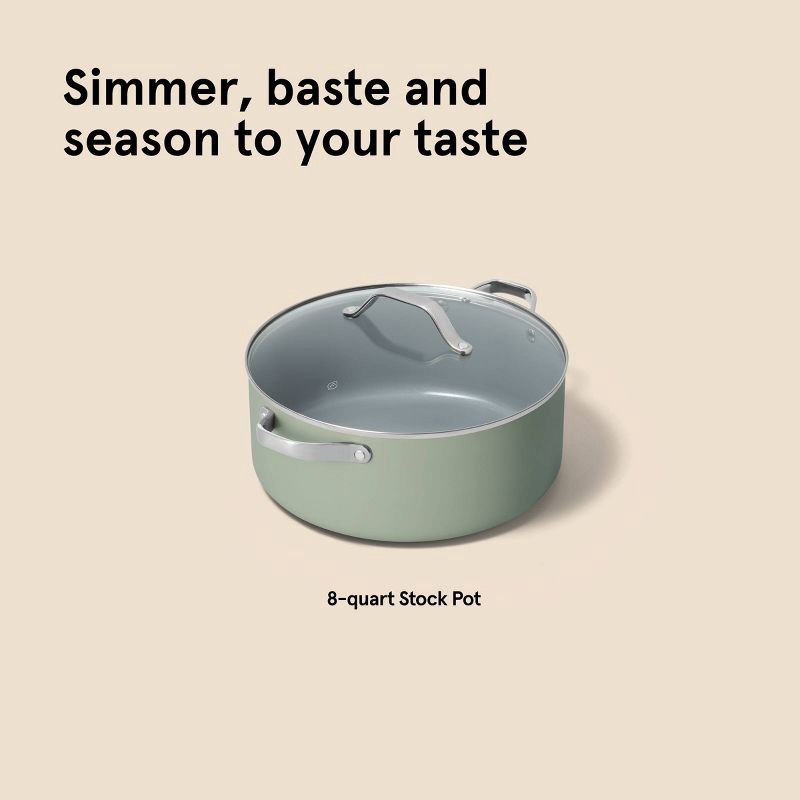 slide 8 of 8, 8qt Nonstick Ceramic Coated Aluminum Wide Stock Pot Sage Green - Figmint™, 8 qt