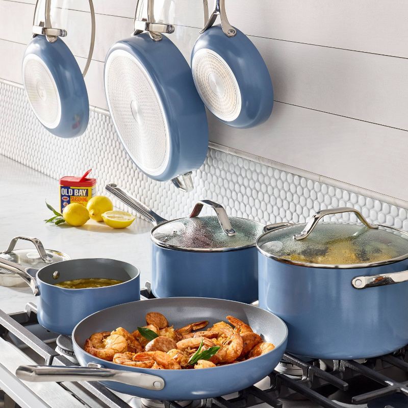 slide 2 of 9, 12pc Nonstick Ceramic Coated Aluminum Cookware Set Blue - Figmint™, 12 ct