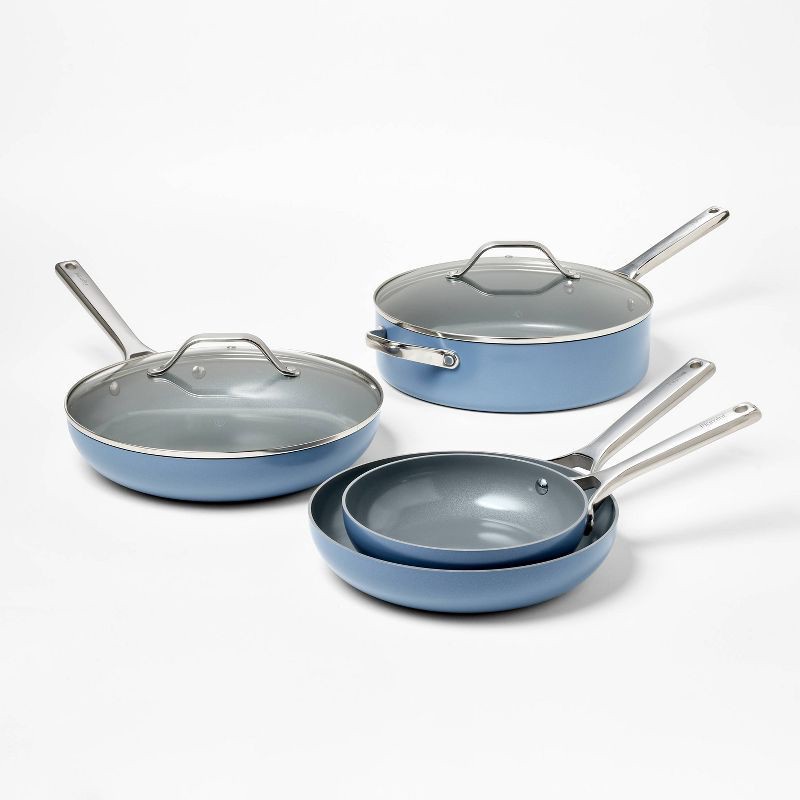 slide 3 of 9, 12pc Nonstick Ceramic Coated Aluminum Cookware Set Blue - Figmint™, 12 ct
