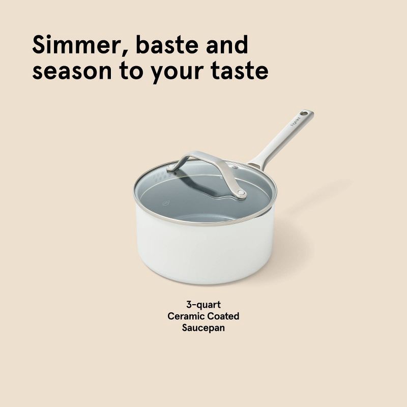 slide 8 of 8, 3qt Nonstick Ceramic Coated Aluminum Sauce Pan Cream - Figmint™, 3 qt