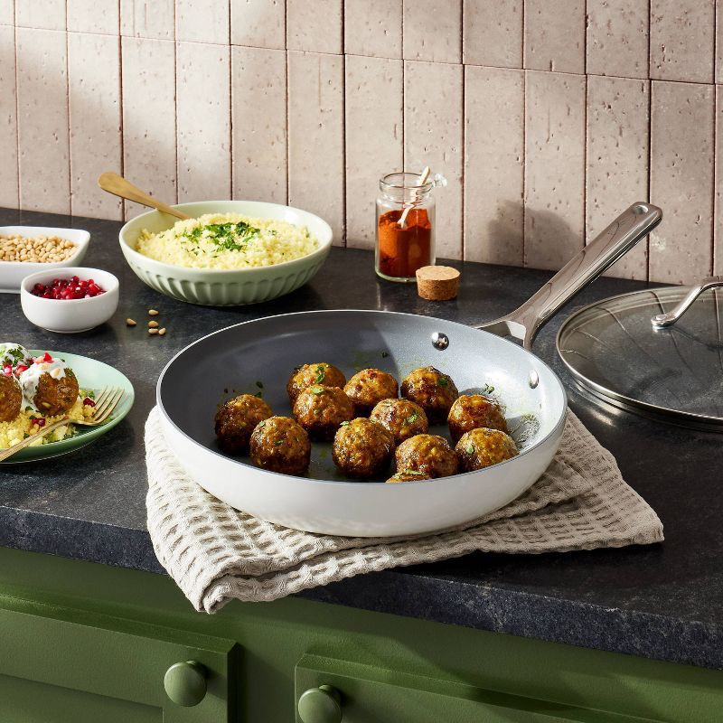 slide 2 of 6, 12" Nonstick Ceramic Coated Aluminum Frypan with Cover Cream - Figmint™, 1 ct