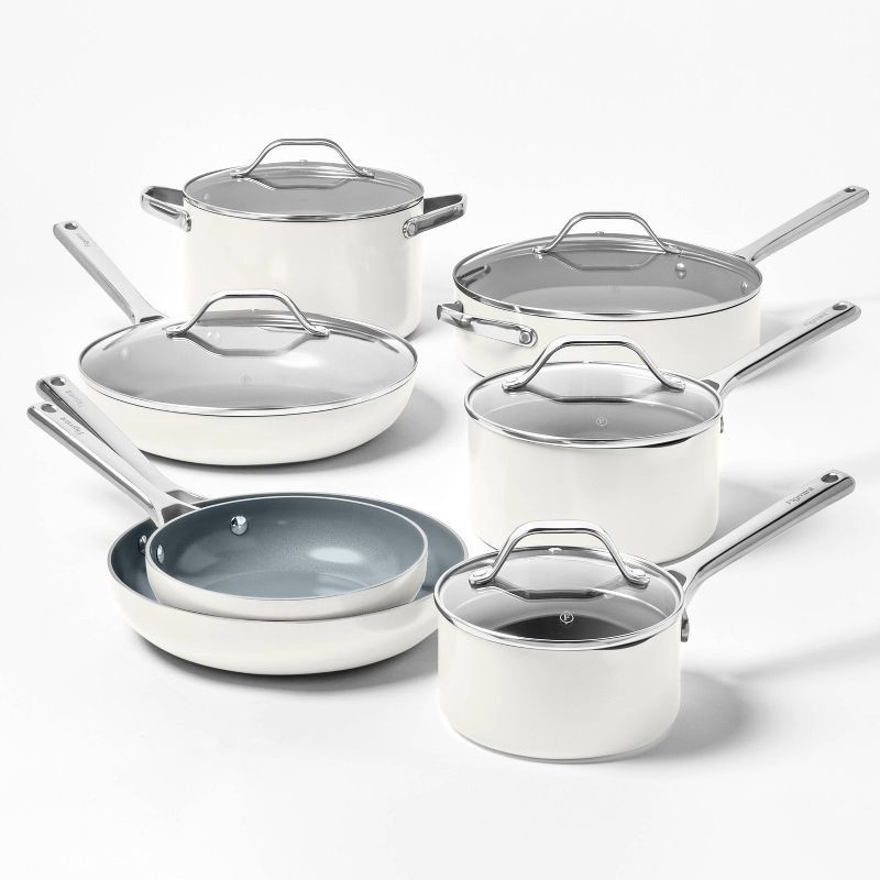 slide 6 of 6, 12" Nonstick Ceramic Coated Aluminum Frypan with Cover Cream - Figmint™, 1 ct