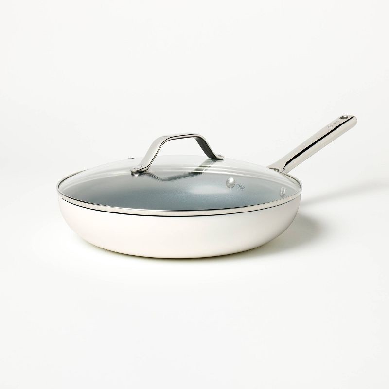 slide 1 of 6, 12" Nonstick Ceramic Coated Aluminum Frypan with Cover Cream - Figmint™, 1 ct
