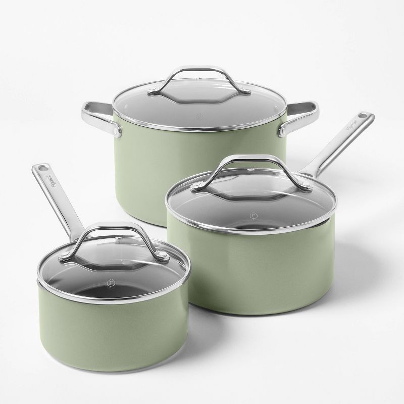 slide 4 of 7, 12pc Nonstick Ceramic Coated Aluminum Cookware Set Sage Green - Figmint™, 12 ct